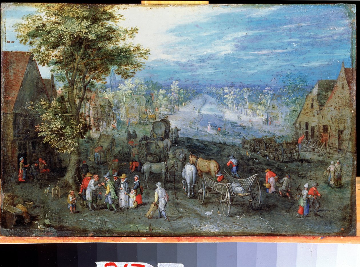 ""Landskap"" målning på koppar av Jan Brueghel den äldre kallad Bruegel Of Velvet (Brueghel Eller Breughel av Jan the Elder Brueghel