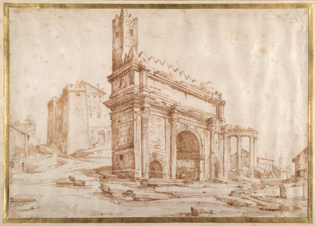 Septimus Severus båge, Rom (penna och bläck på papper) av Jan the Elder Brueghel