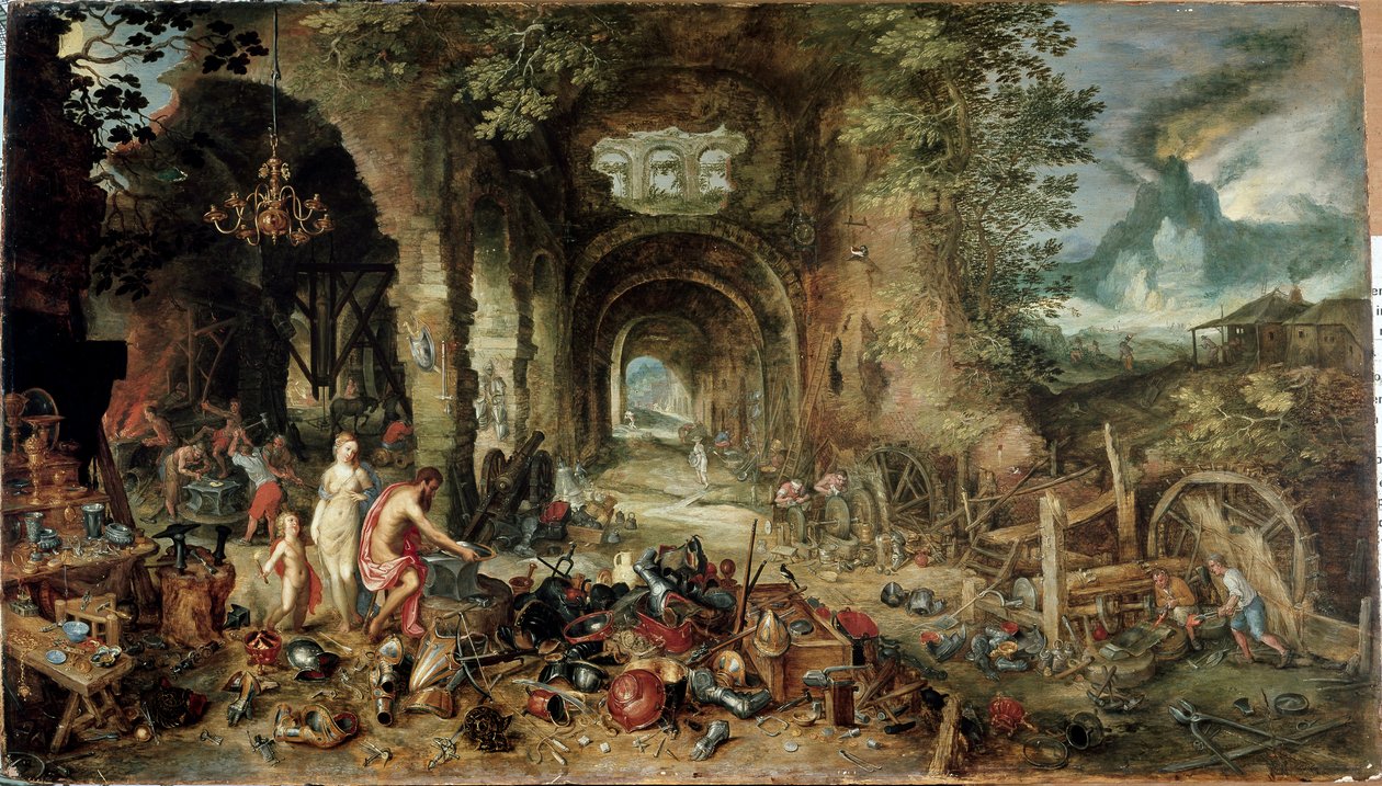 De fyra elementen: allegori om eld (olja på panel av Jan the Elder Brueghel