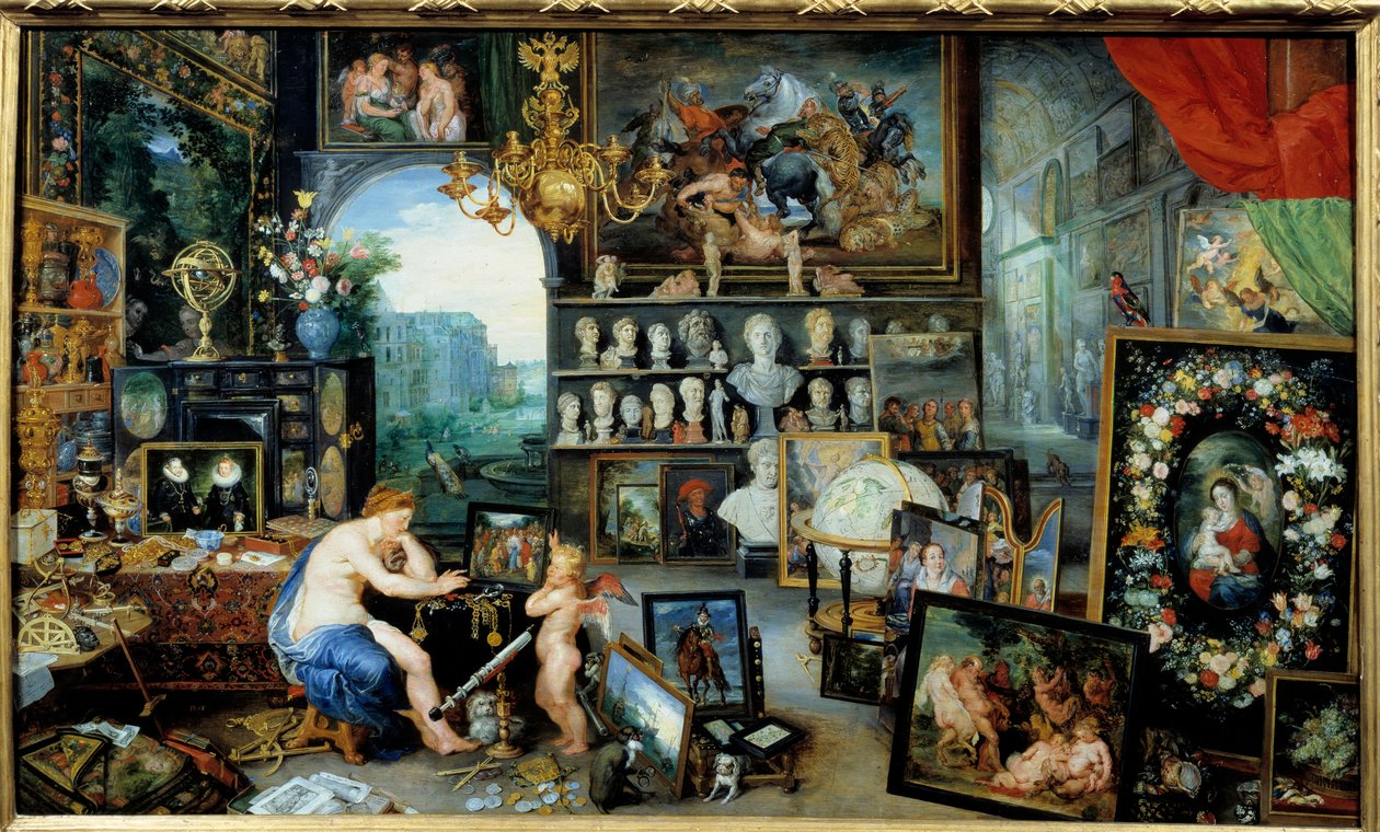Vyn. Allegori om de fem sinnena Målning av Jan I Brueghel Dit De Velours (1568-1625) Ec. Flam av Jan the Elder Brueghel