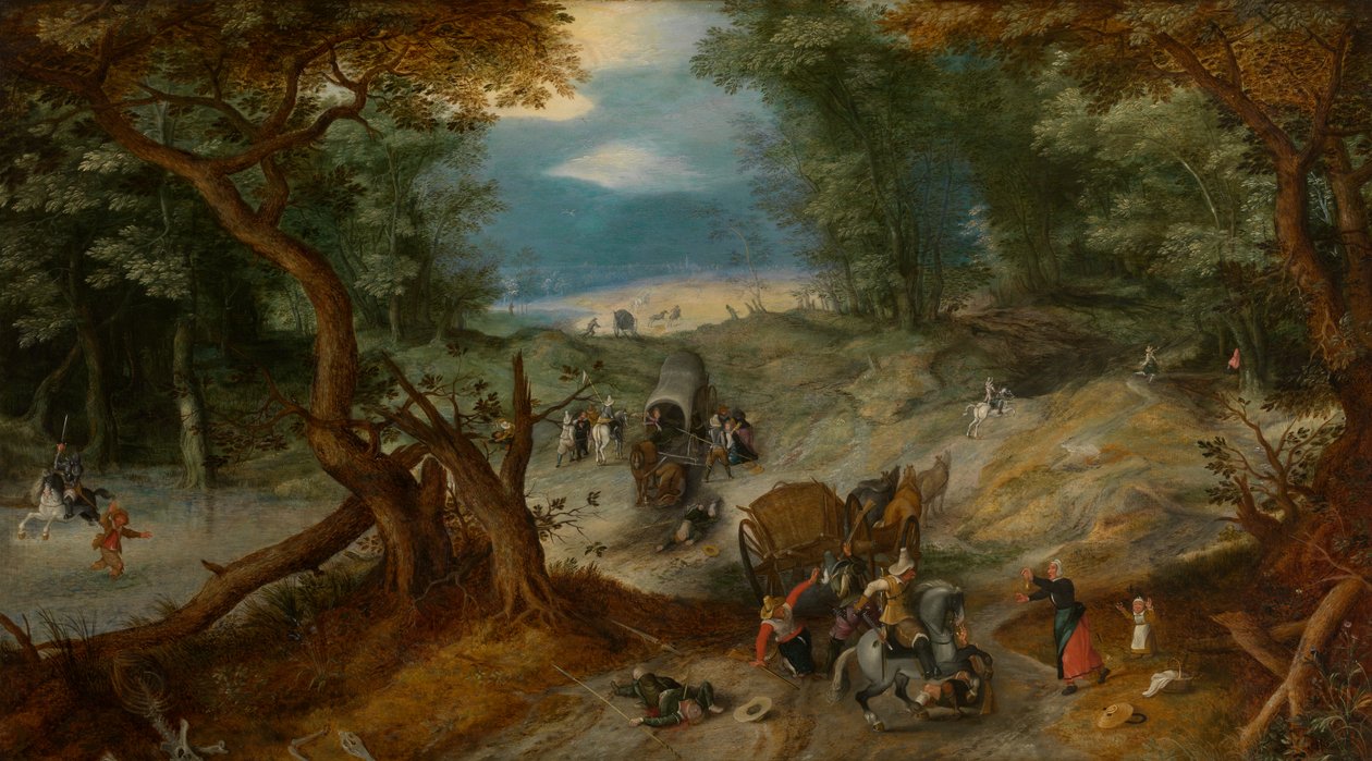 Travallers angrips av soldater (olja) av Jan the Elder Brueghel