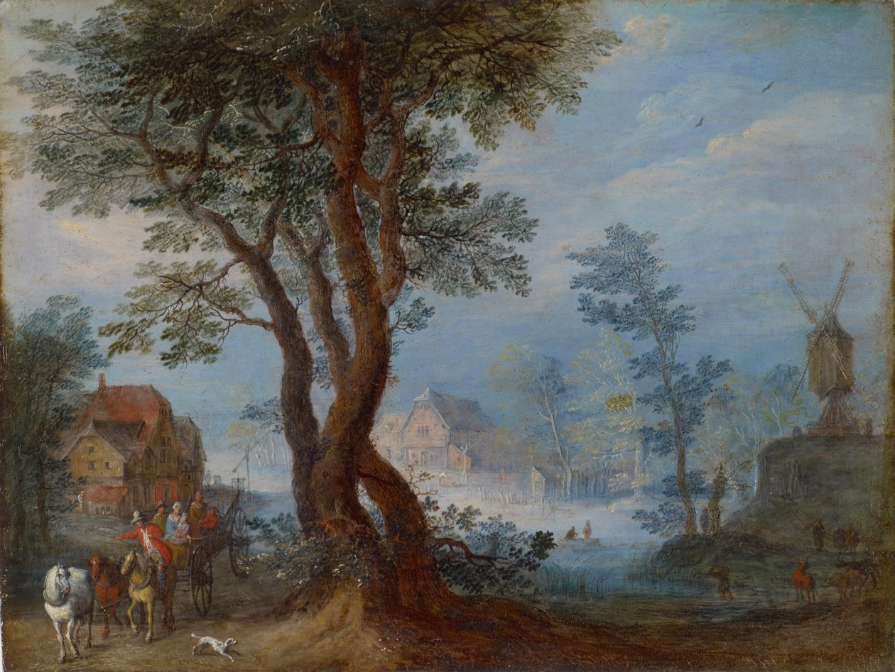 Bylandskap med figurer, c.1603 av Jan the Elder Brueghel