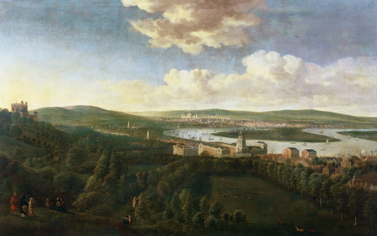 Vy över Queens House och Royal Hospital, Greenwich av Jan the Elder Griffier
