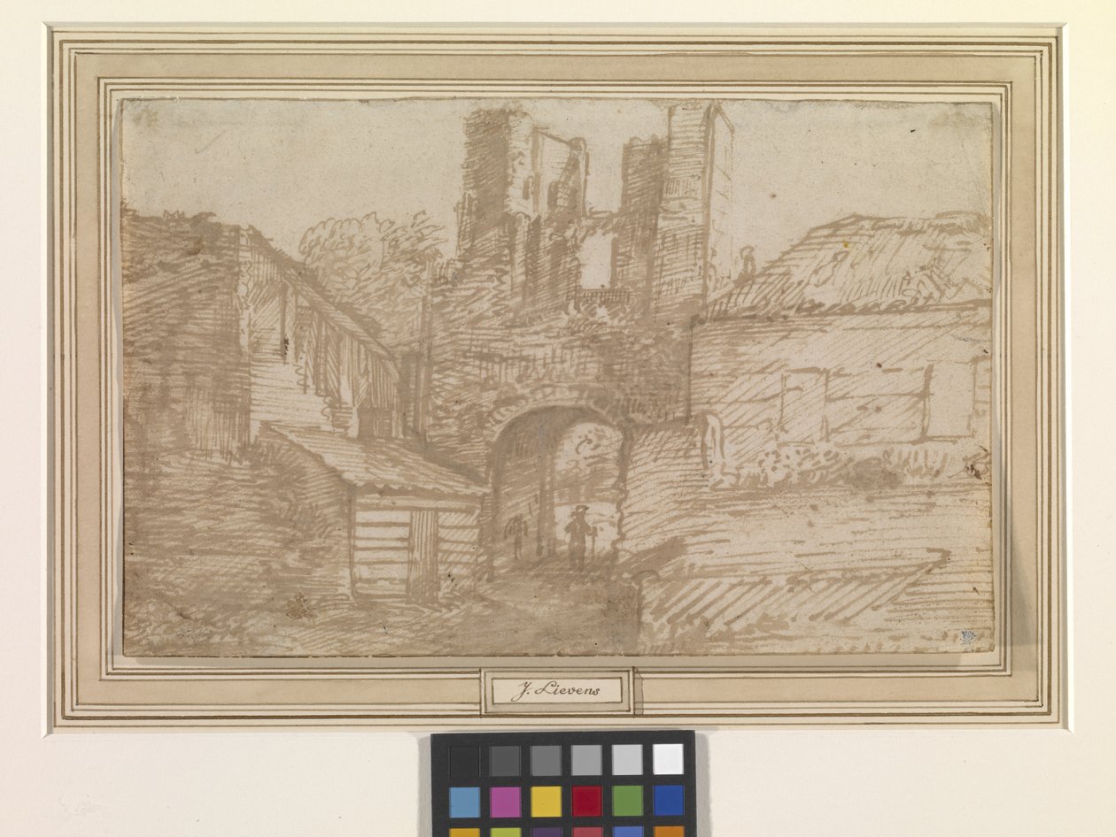 Den yttre porten till ruinerna av Brederode slott (penna och brunt bläck på benvitt papper) av Jan the Elder Lievens