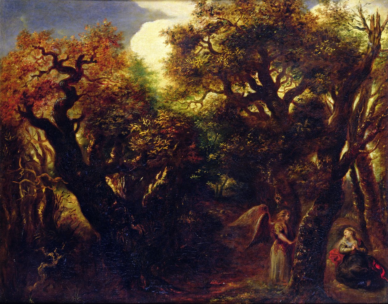 Skovklædt landskab med Hagar og englen, ca. 1645 swed av Jan the Elder Lievens