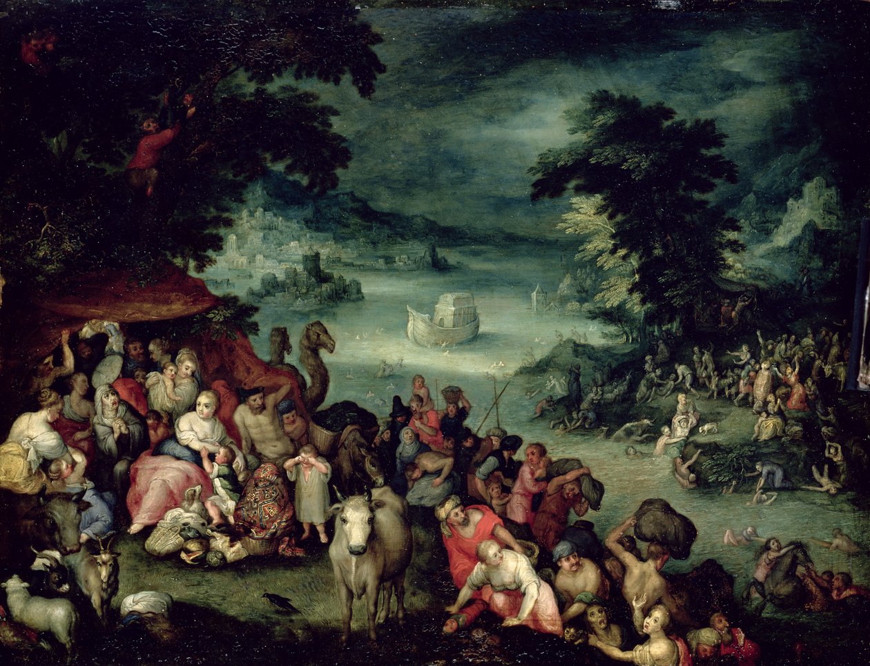 The Great Flood (oil on copper) av Jan the Elder copy Brueghel