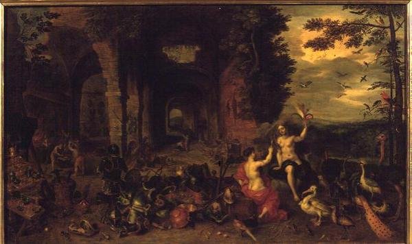 Allegory of Air and Fire, c.1650-60 (olja på panel) av Jan the Younger Brueghel