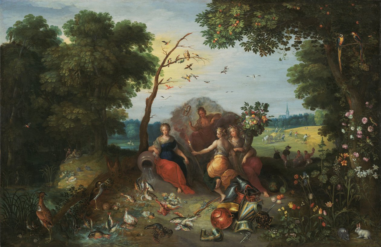 Landskap med allegorier över de fyra elementen av Jan the Younger & Francken or Franck Ambrosius II (c.1590-1632) Brueghel