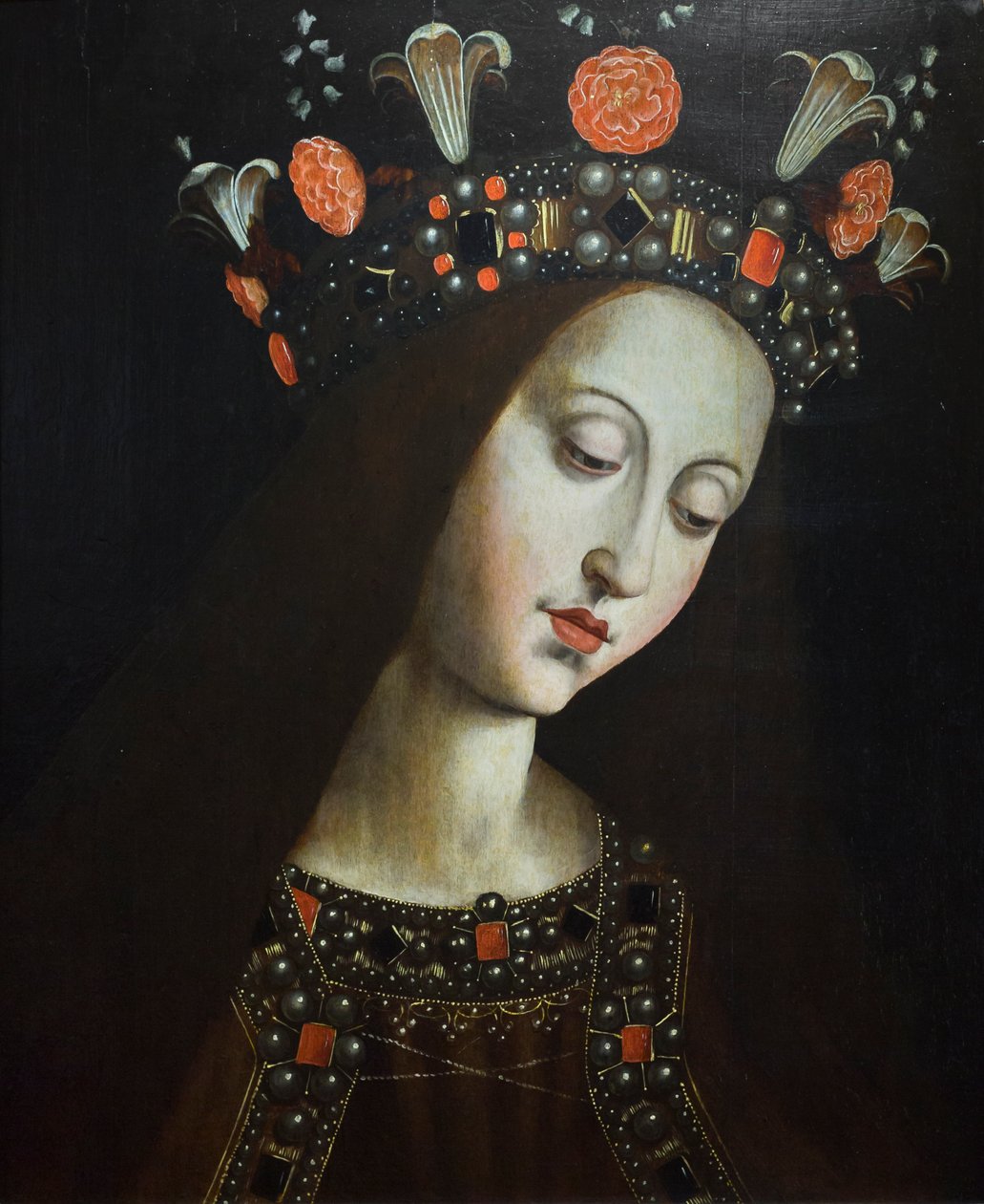Den krönta jungfrun, efter Hubert och Jan van Eyck (olja på trä) av Jan van (after) Eyck