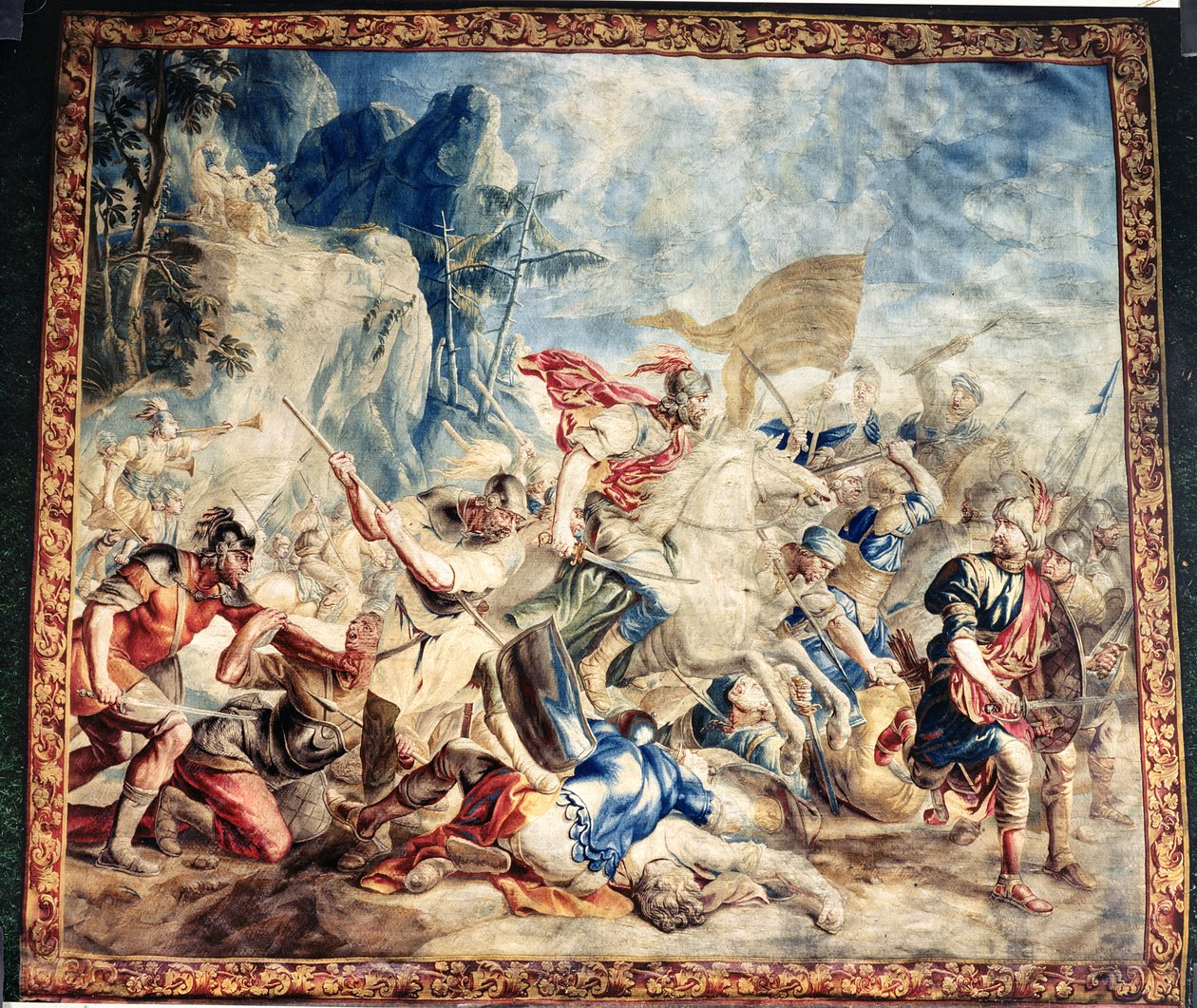 Slaget om israeliterna och amelikiterna, från Frans och Pieter van der Borchts verkstad (sidentapet) av Jan van (after) Orley