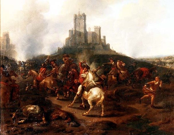 En kavalleristrid inför en fästning av Jan van (attr. to) Huchtenburgh
