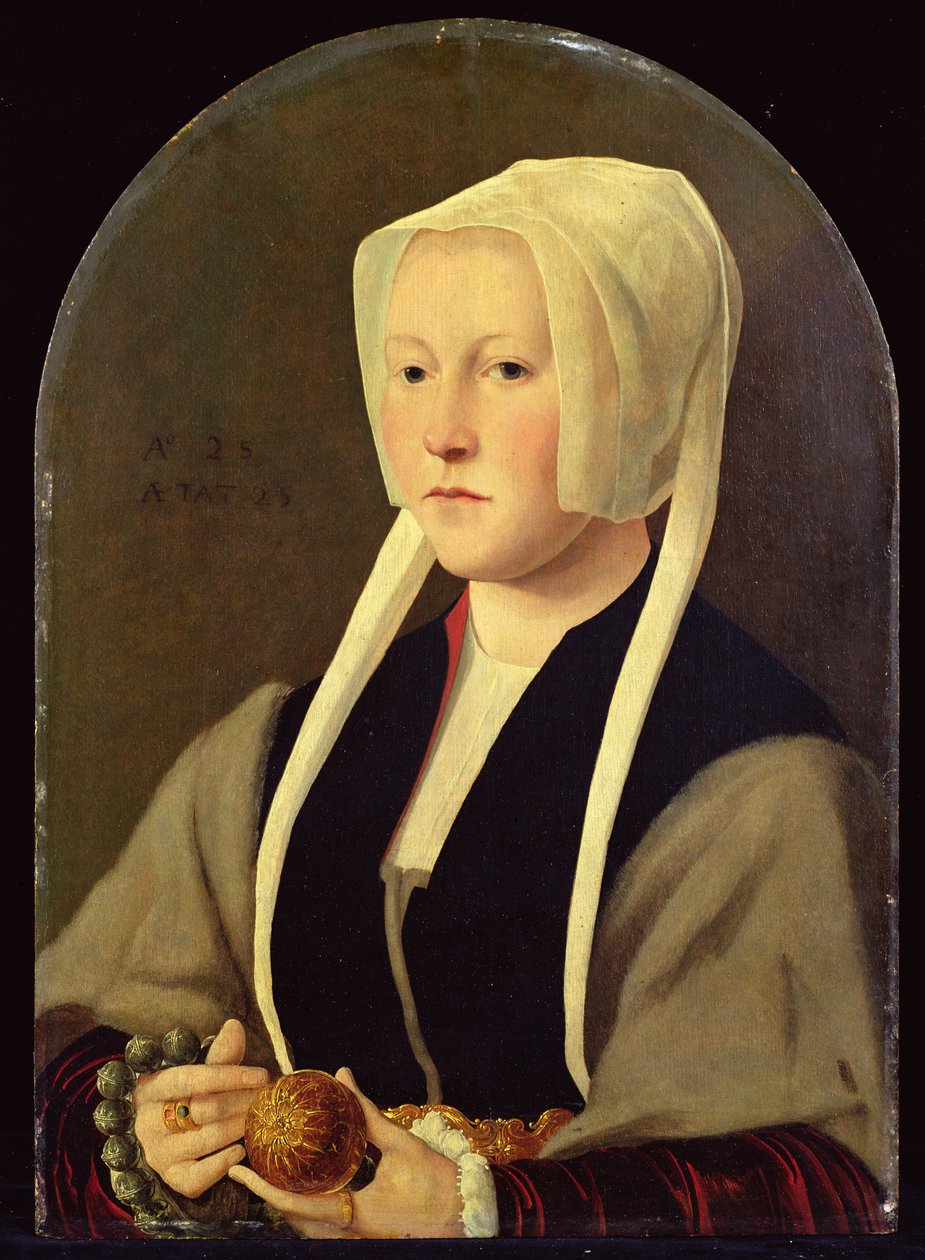 Porträtt av en dam (målning) av Jan van (attr. to) Scorel