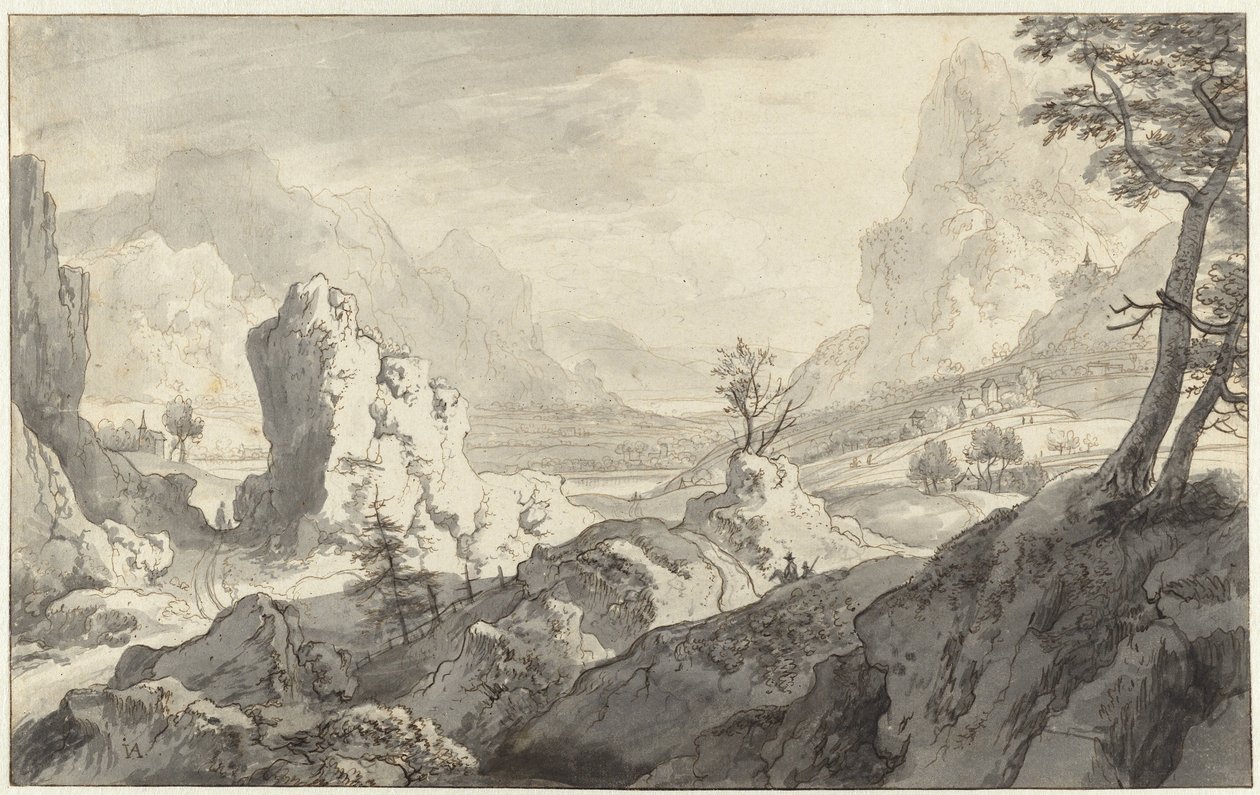 Imaginärt bergslandskap av Jan van Aken