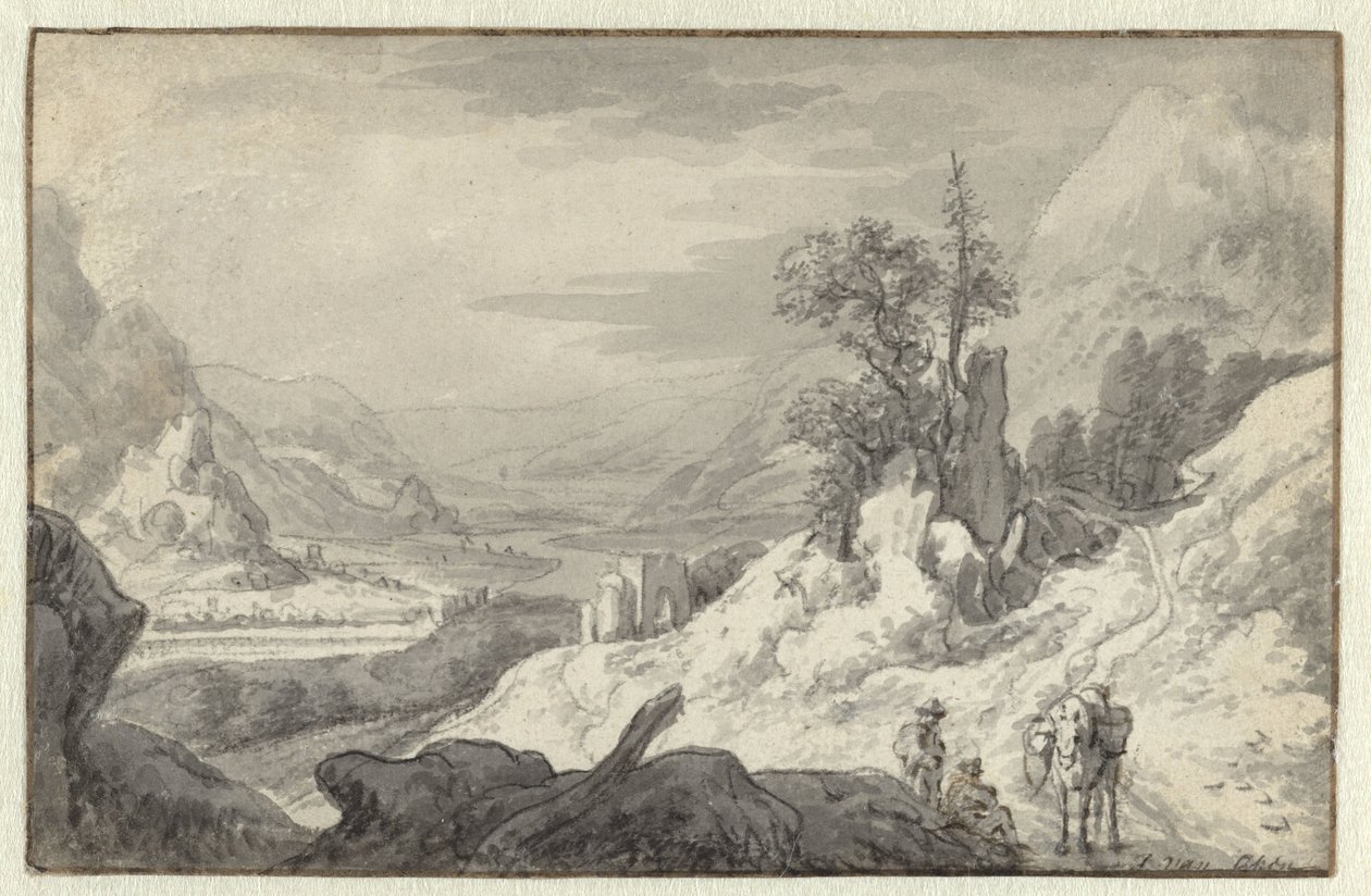 Bergslandskap med en floddal av Jan van Aken