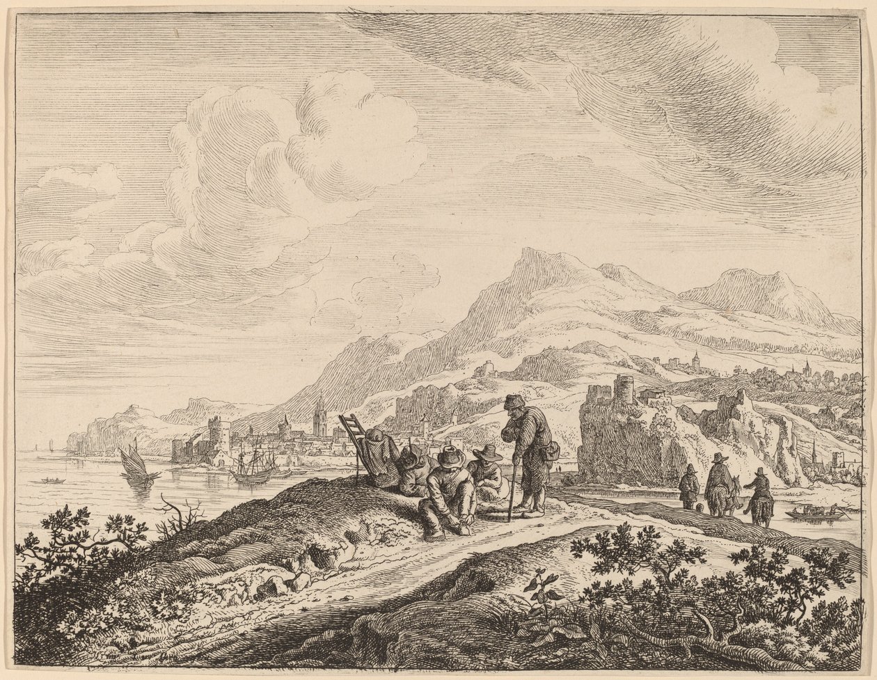 Utsikt över floden Rhen av Jan van Aken after Herman Saftleven