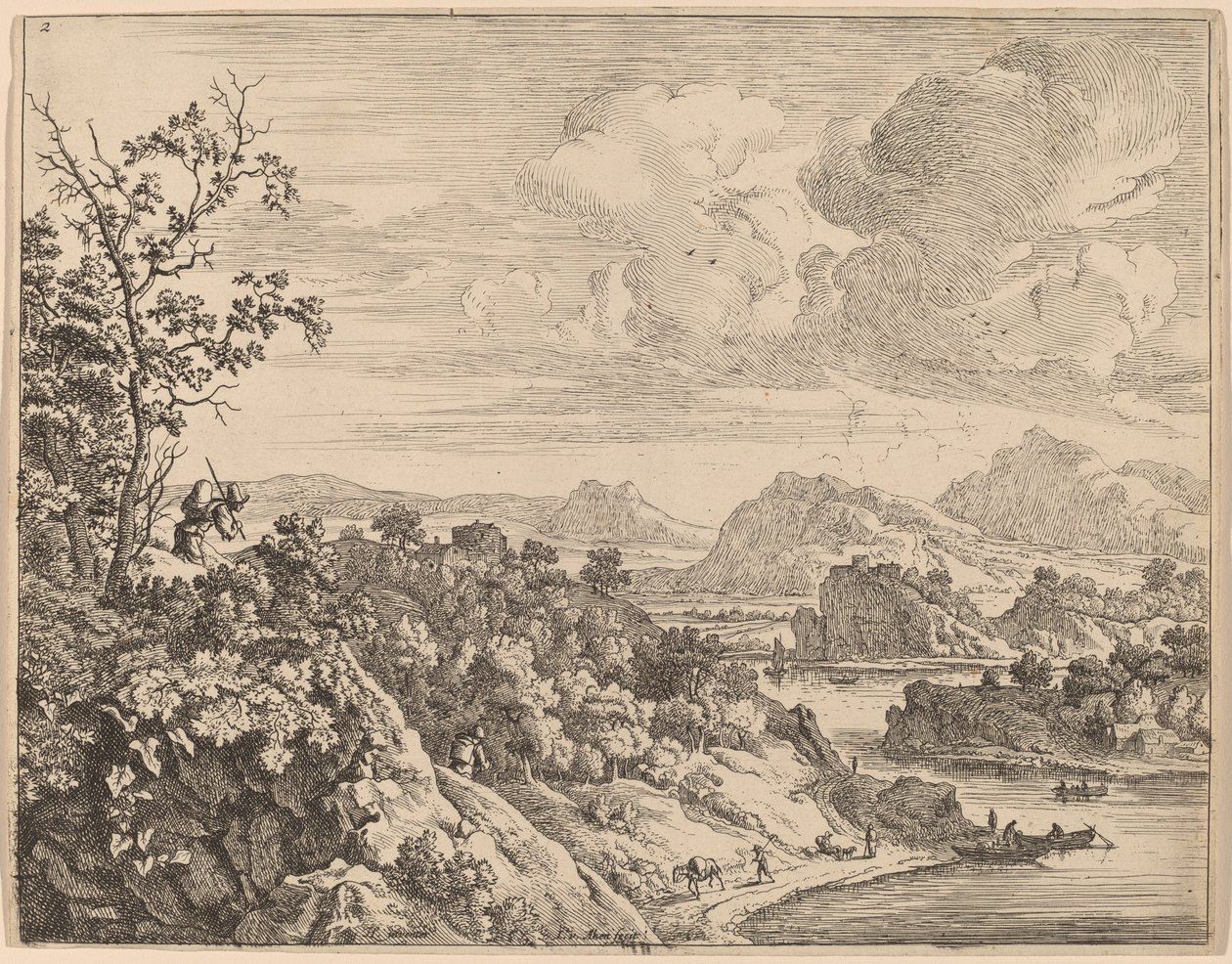 Utsikt över floden Rhen av Jan van Aken after Herman Saftleven