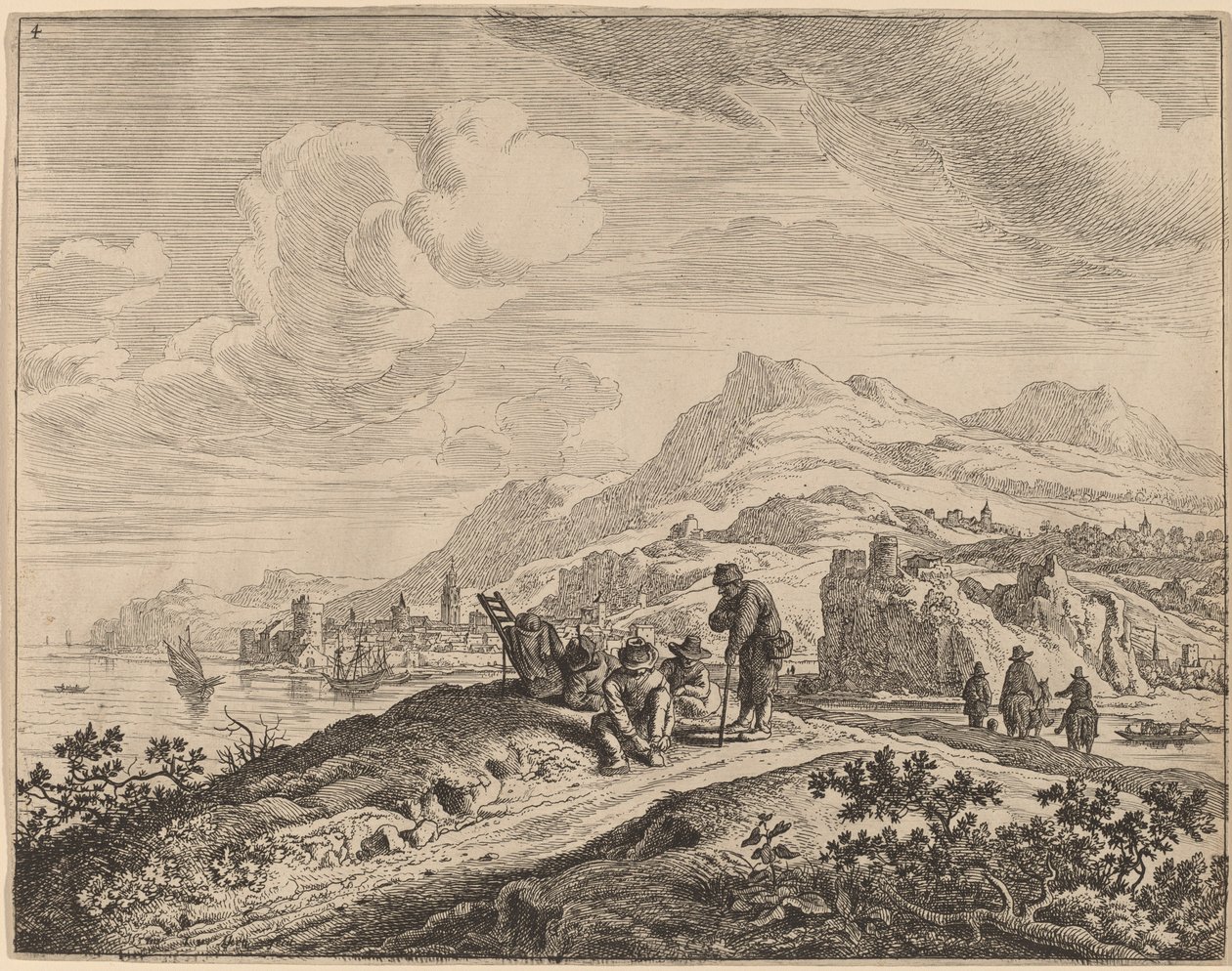 Utsikt över floden Rhen av Jan van Aken after Herman Saftleven