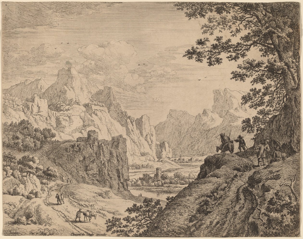 Utsikt över floden Rhen av Jan van Aken after Herman Saftleven