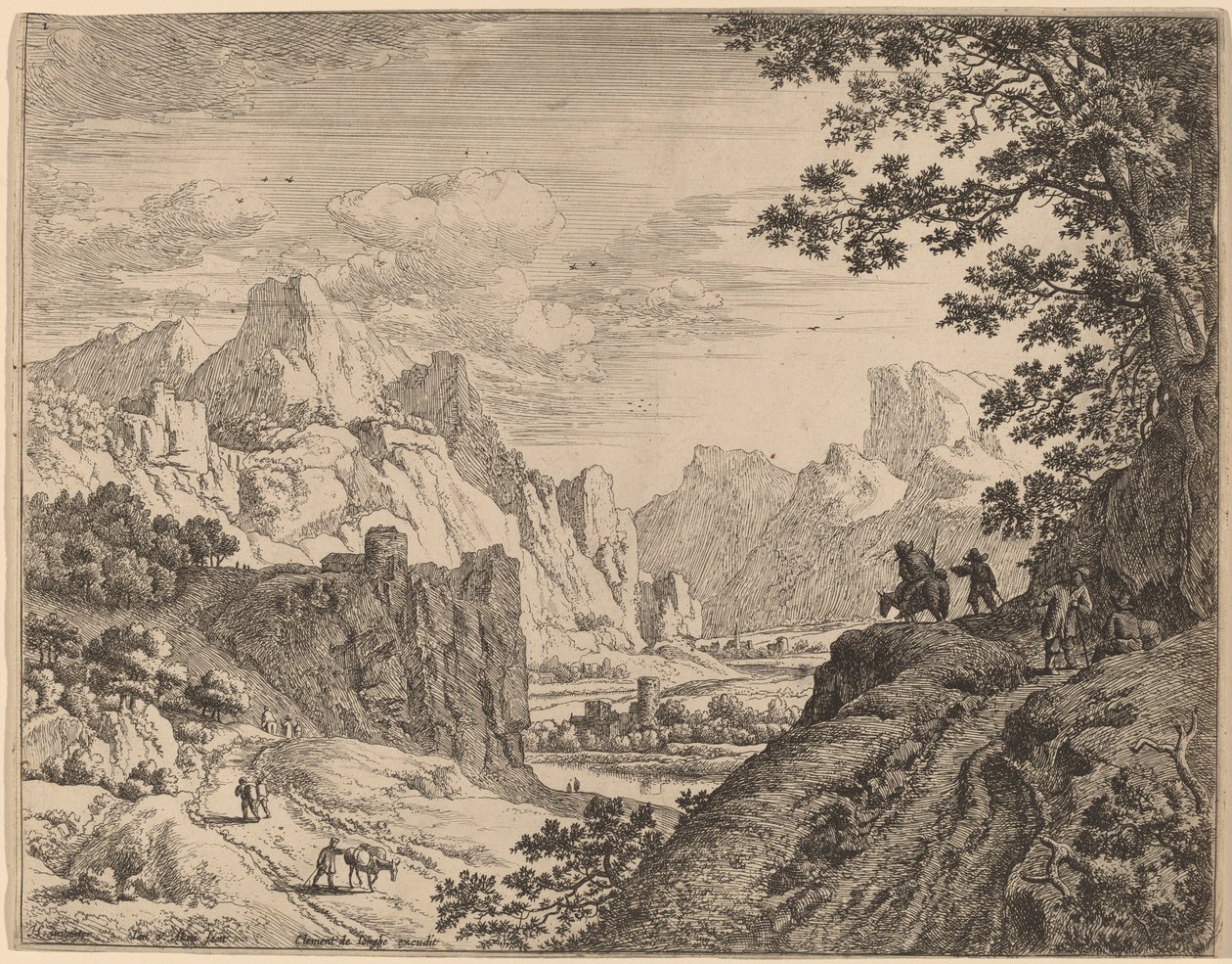 Utsikt över floden Rhen av Jan van Aken after Herman Saftleven