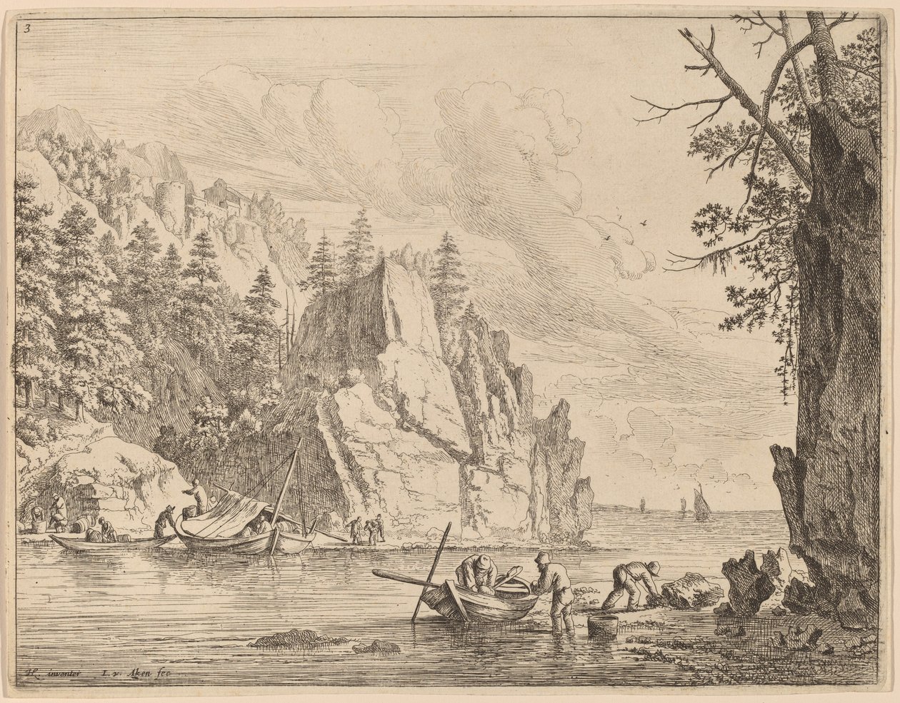 Utsikt över floden Rhen av Jan van Aken after Herman Saftleven