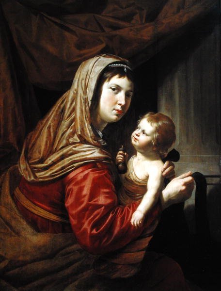Madonna och barn (olja på panel) av Jan van Bijlert or Bylert