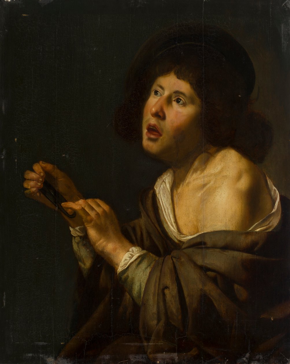Porträtt av en pojke med ett instrument (olja på panelen placerad på tavlan) av Jan van Bijlert or Bylert
