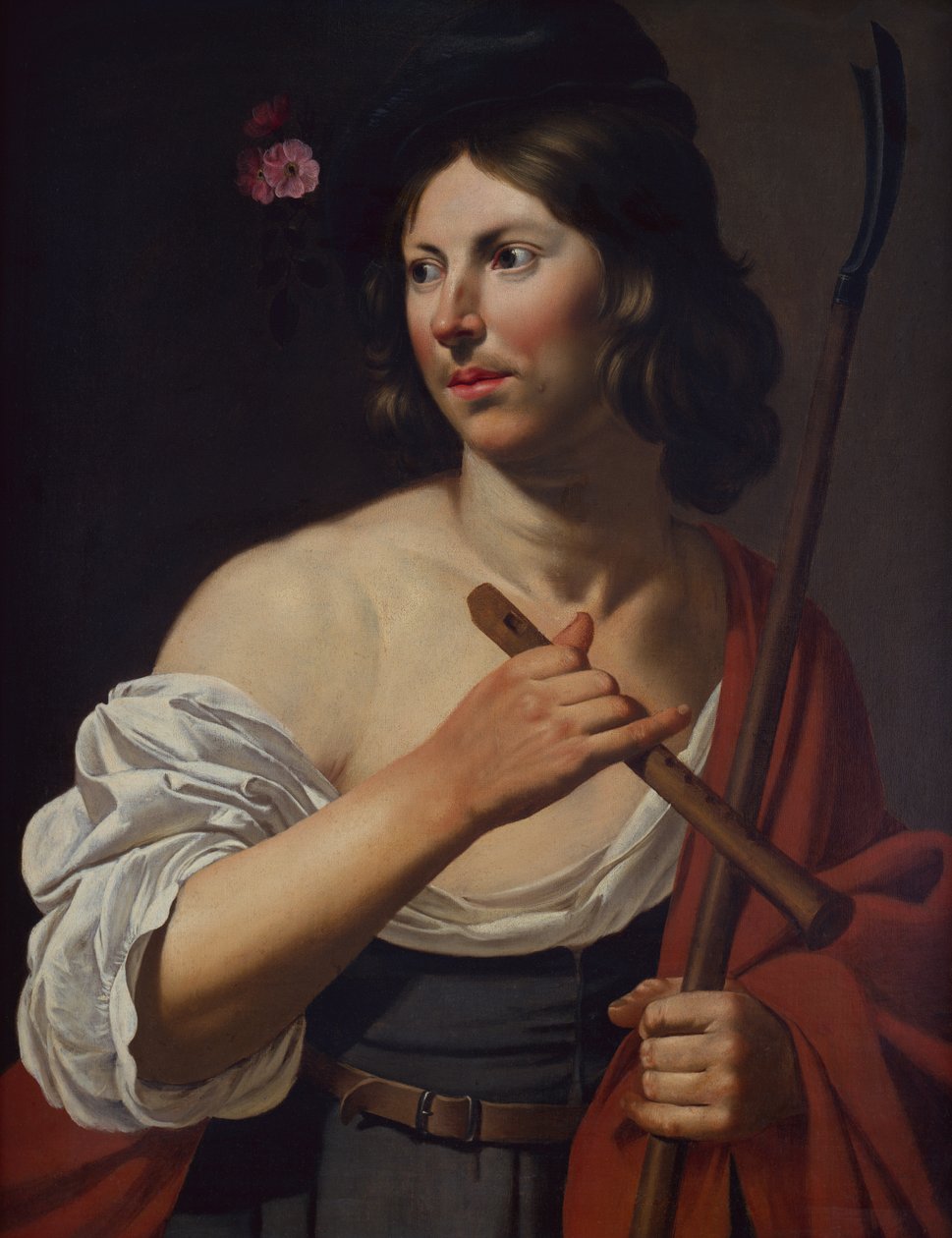Shepherd Boy som håller en skurk och en flöjt (olja på duk) av Jan van Bijlert or Bylert