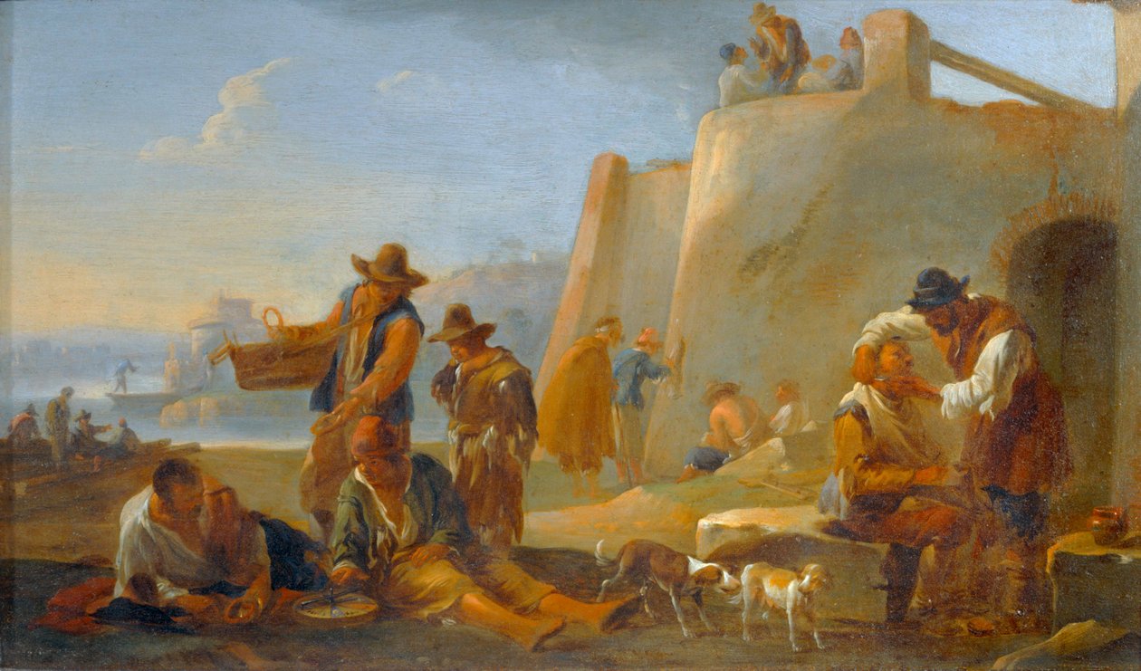 Den napolitanska barberaren, En scen från folklivet i Rom ... av Jan van Bike Miel
