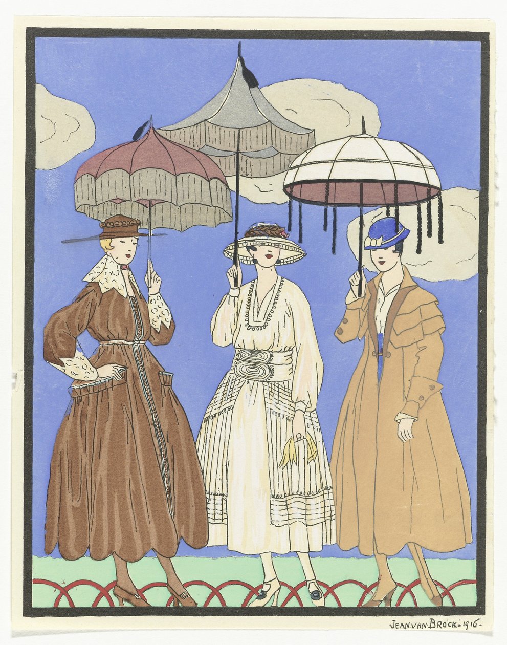 Tre paraplyer Tre kvinnor med paraplyer, 1916 av Jan van Brock