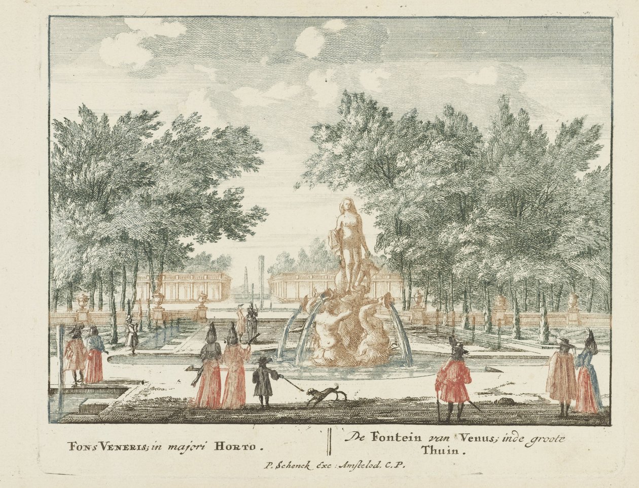 Venusfontänen i den stora trädgården på Het Loo-palatset Gesichte van het Famous Loo som andra kungahus (serietitel) Admirandorum quadruplex spectaculum (serietitel) av Jan van Call (I)