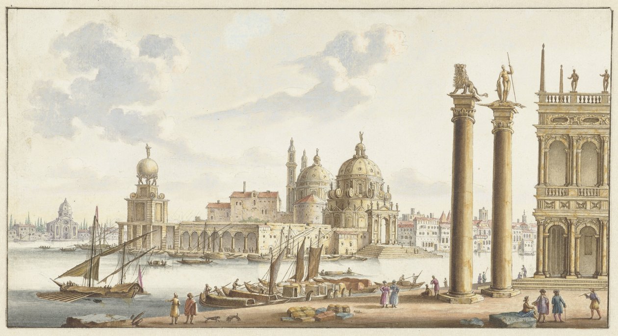 Utsikt över Sta. Maria della Salute från Markusplatsen i Venedig av Jan van Call (I)