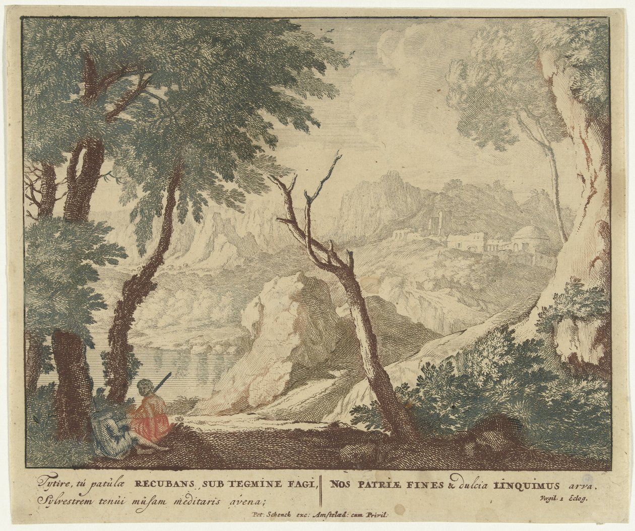 Herde och herdinna vilar vid ett träd Scener ur Virgils diktsamling Bucolica (serietitel) av Jan van Call (I)