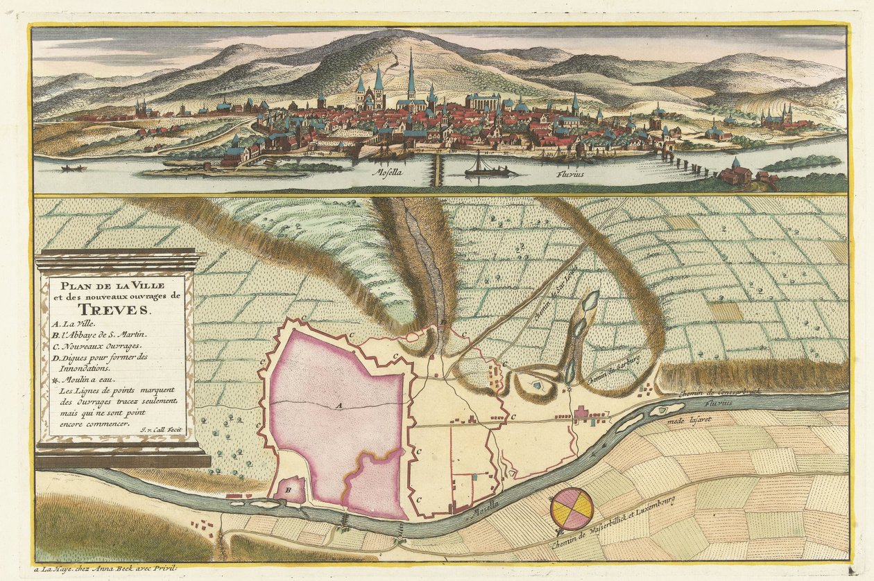 Karta över Trier, 1704 Plan de la Ville et: Chateau: de Traarbach (titel på objekt) av Jan van Call (II)