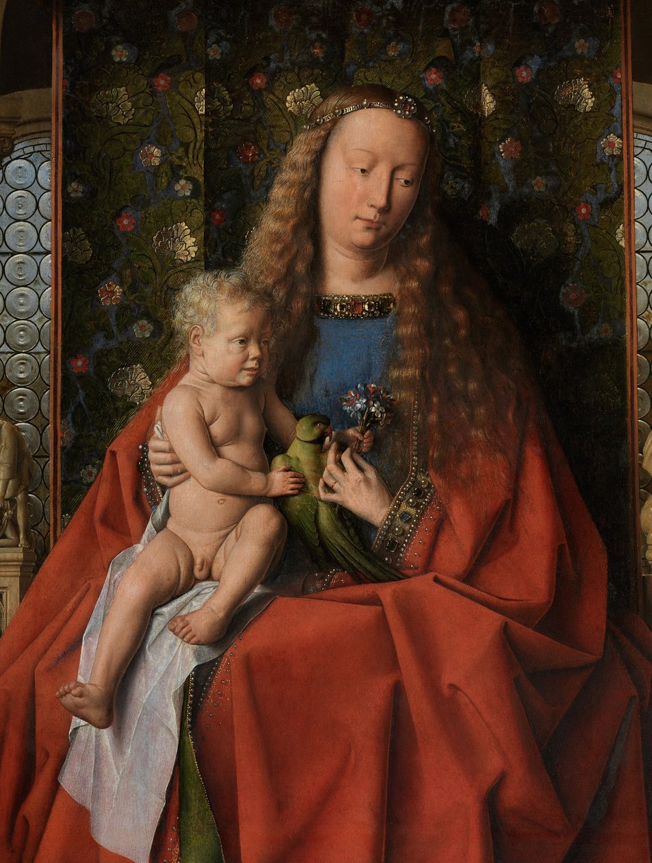 Detalj från Jungfrun och barnet med Saints Donatian och George och Canon Joris van der Paele, ca 1436 (olja på trä) av Jan van Eyck