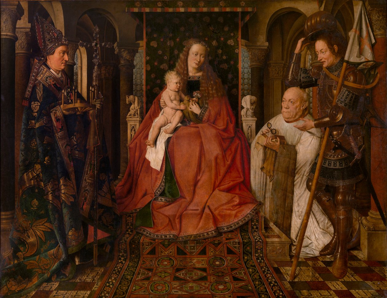 Madonnan omgiven av Sankt Göran, Sankt Donatianus av Reims och donatorkaniken Van der Paele av Jan van Eyck