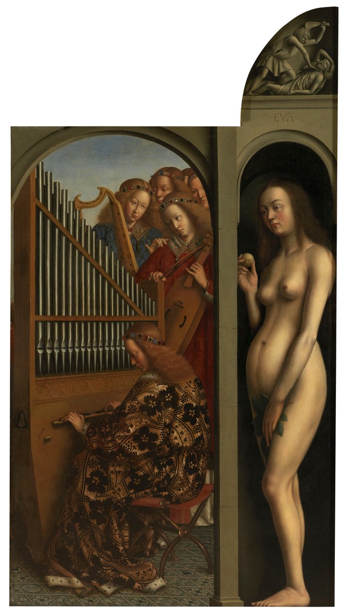 Musikspelande änglar och Eva av Jan van Eyck