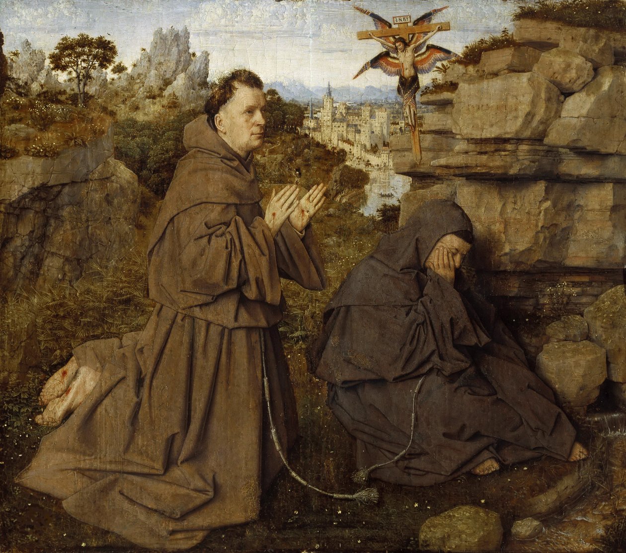 Saint Francis of Assisi tar emot Stigmata, ca 1430. av Jan van Eyck