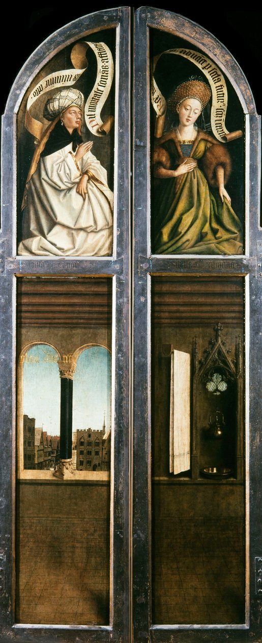 Gents altartavla. Adoration of the Mystic Lamb: Arched Window with a View..., 1432. av Jan van Eyck