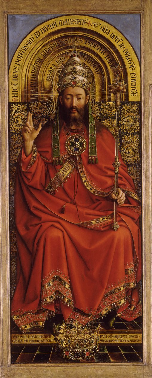 Gents altartavla. Tillbedjan av det mystiska lammet: Gud allsmäktig, 1432. av Jan van Eyck