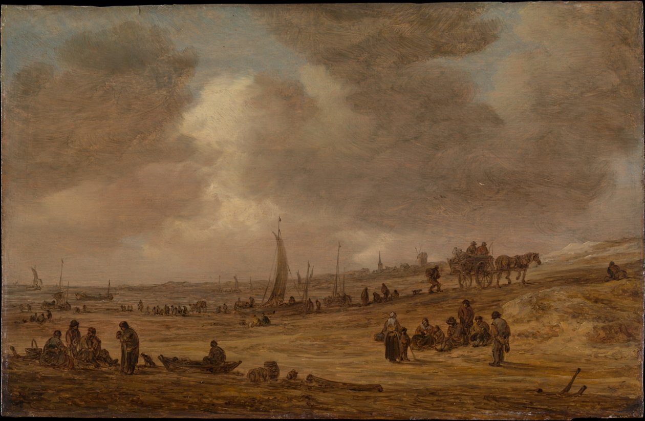 En strand med fiskebåtar av Jan van Goyen