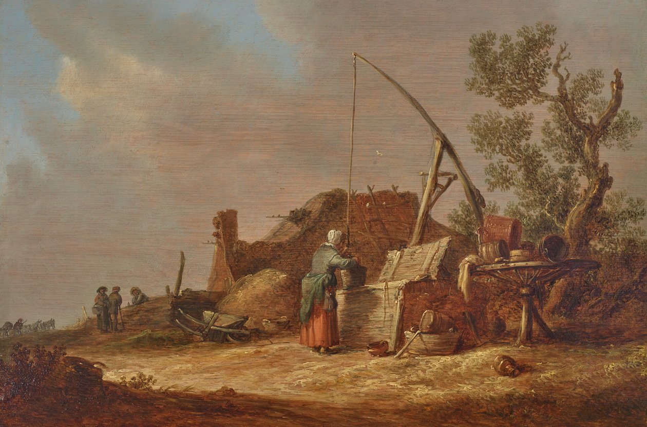 Ett landskap med en kvinna vid en brunn av Jan van Goyen