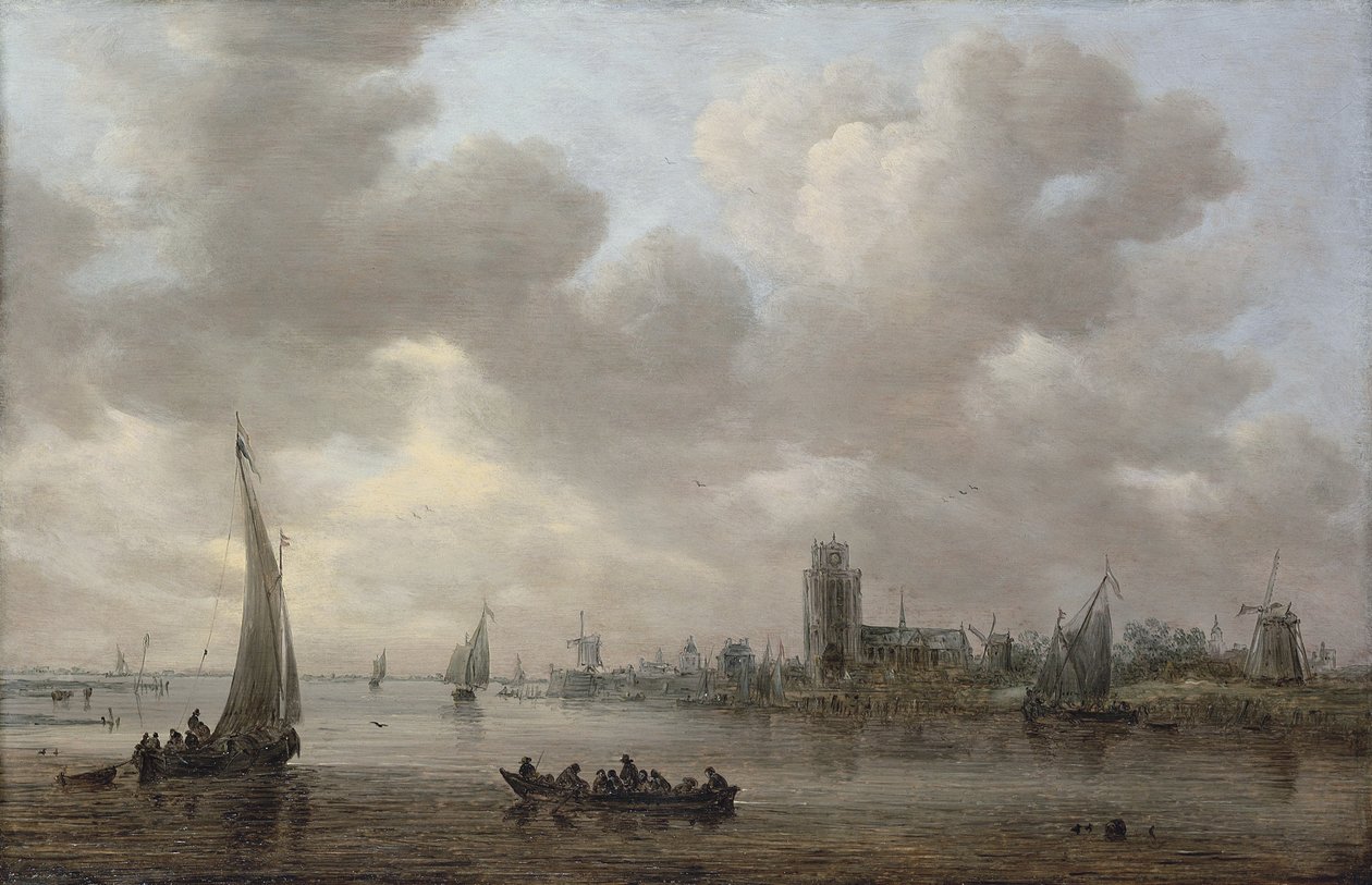 Utsikt över Maas med Dordrecht bortom av Jan van Goyen