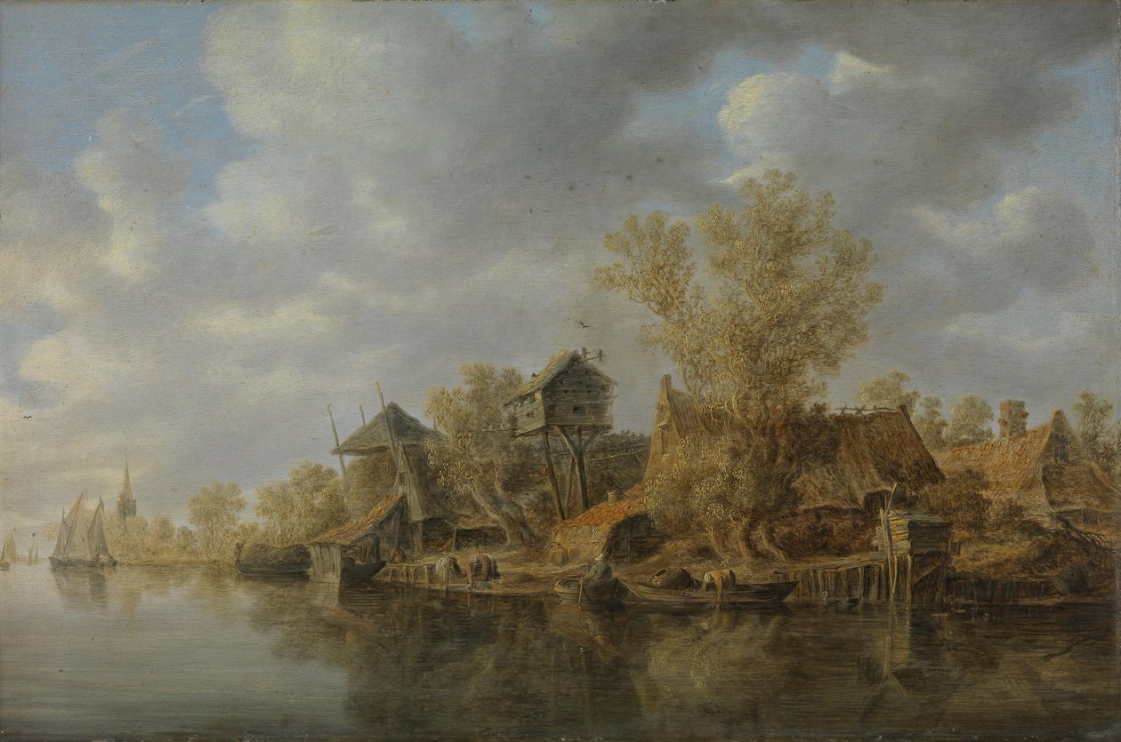 Bondgårdar vid floden av Jan van Goyen