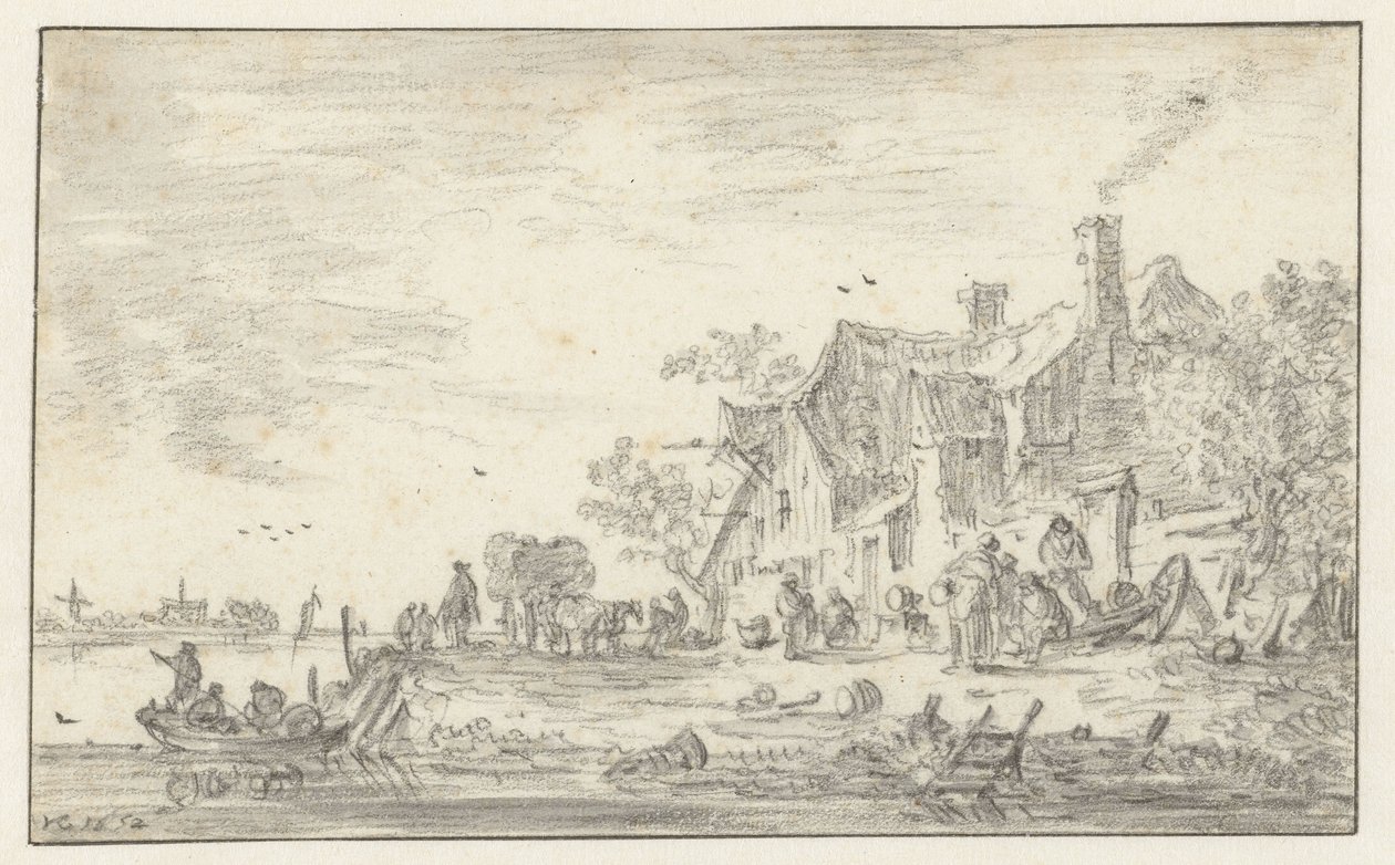 Gård på stranden av en flod av Jan van Goyen
