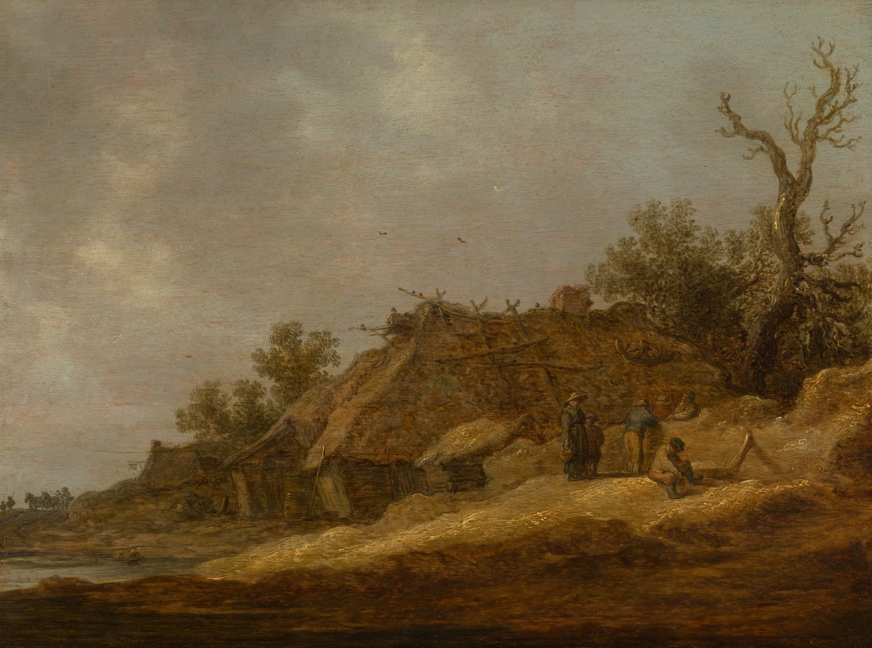 Förfallet bondgårdshus med bönder av Jan van Goyen