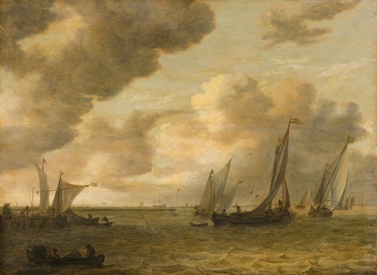 Flodmynning med segelbåtar av Jan van Goyen