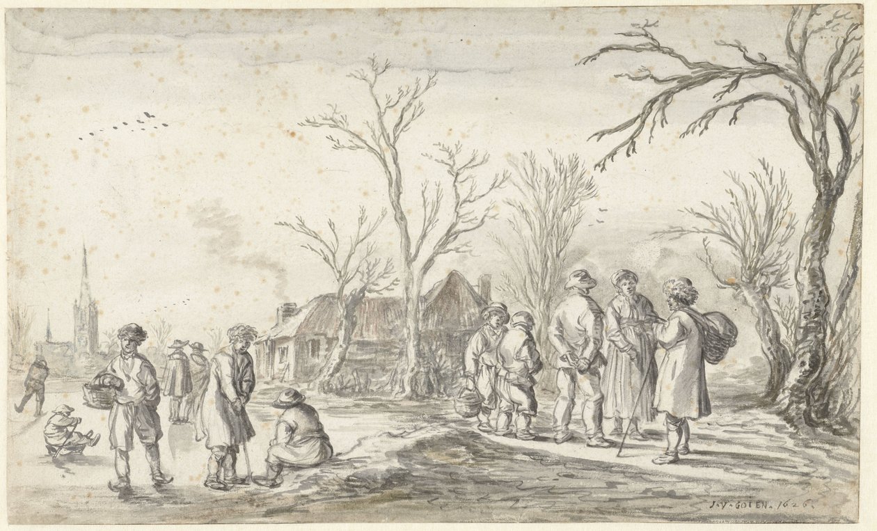 Figurer i en by på vintern av Jan van Goyen