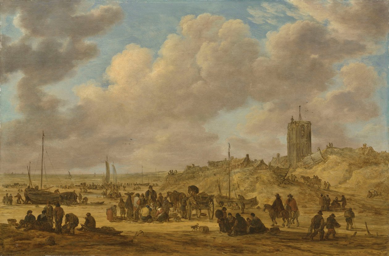 Fiskförsäljning på stranden nära Egmond av Jan van Goyen
