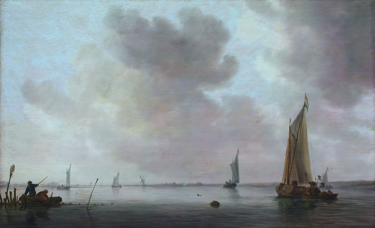 Fiskebåtar utanför en mynning, 1633. av Jan van Goyen