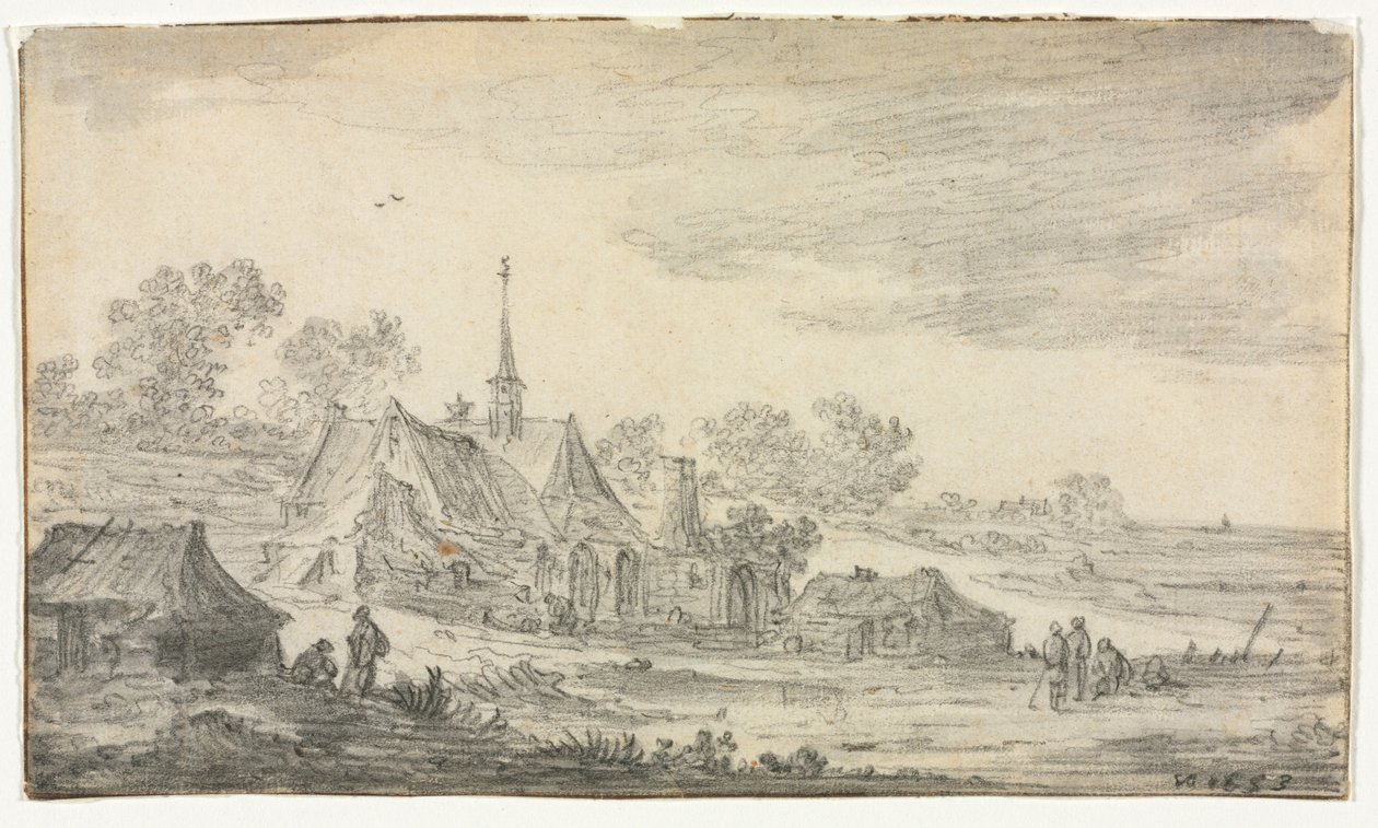 Grupp av byggnader på en strand av Jan van Goyen